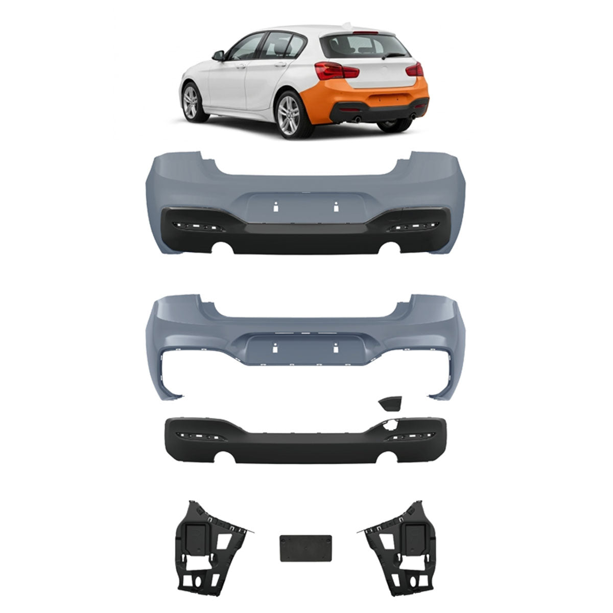 Heckstoßstange M-Tech mit PDC mit Diffusor passend für BMW 1er F20 F21 2015-2019 – Ansicht 1