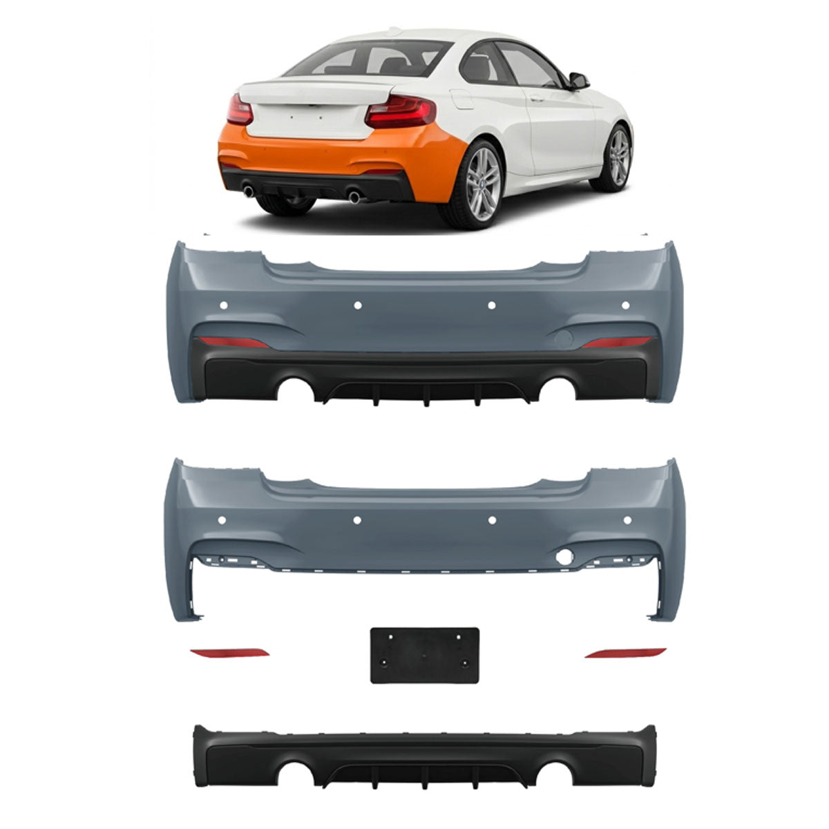 Heckstoßstange mit PDC mit Diffusor passend für BMW 2 Series F22 F23 2013-2021 – Ansicht 1