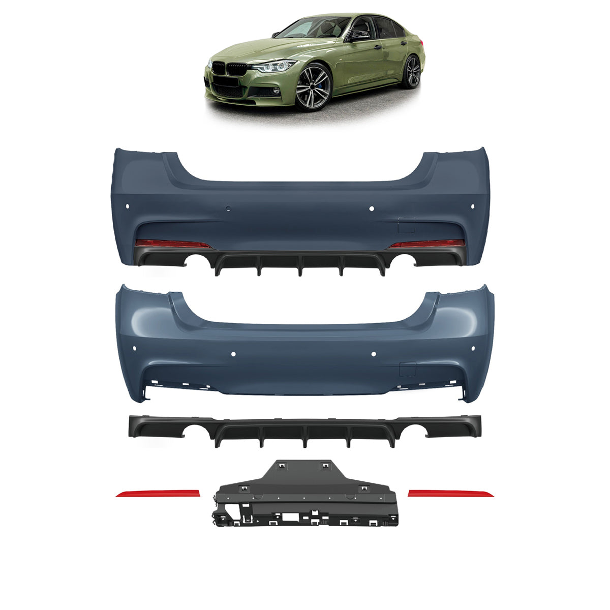 Heckstoßstange M-Tech mit PDC passend für BMW 3er F30 Limousine 2011-2018 – Ansicht 1