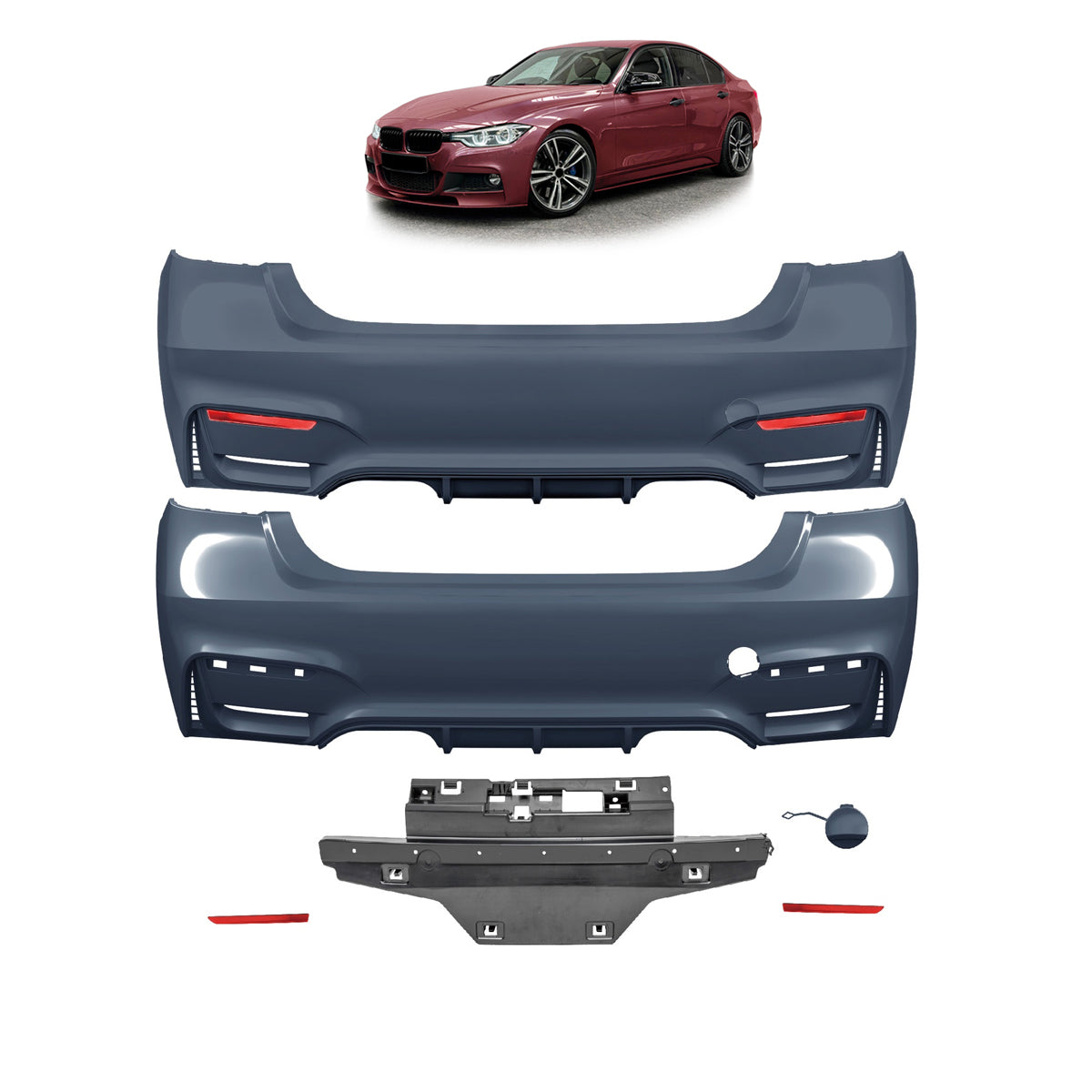 Heckstoßstange mit PDC mit Diffusor passend für BMW 3er F30 Limousine 2012-2018 – Ansicht 1