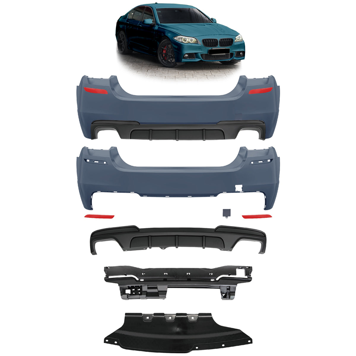 Heckstoßstange M-Tech mit PDC mit Diffusor passend für BMW 5er F10 2010-2017 – Ansicht 1