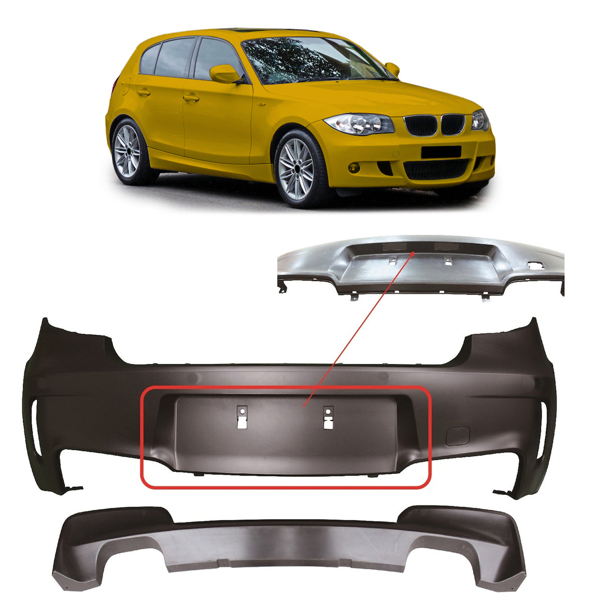 Heckstoßstange mit Diffusor passend für BMW 1er E81 E87 Schrägheck 2004-2011 – Ansicht 1