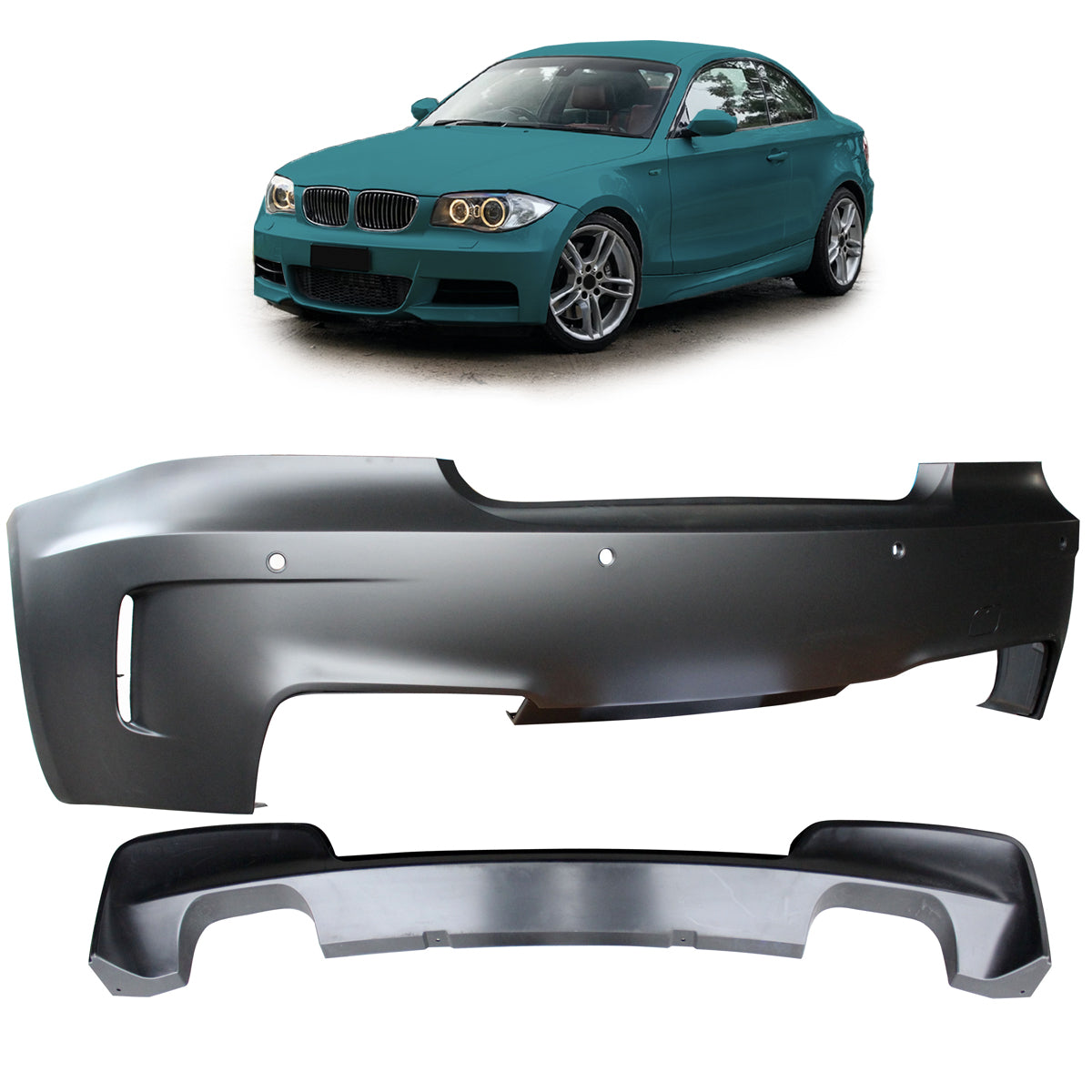 Heckstoßstange mit PDC mit Diffusor passend für BMW 1er E82 E88 2007-2013 – Ansicht 1