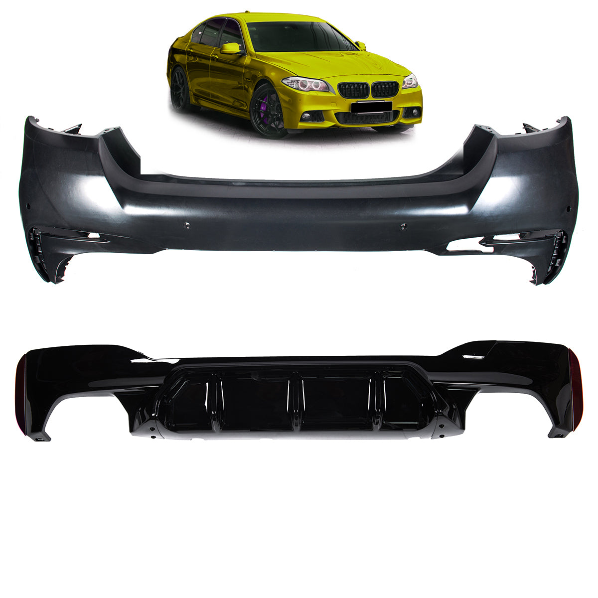Heckstoßstange mit PDC mit Diffusor passend für BMW 5er F10 Limousine 2009-2016 – Ansicht 1