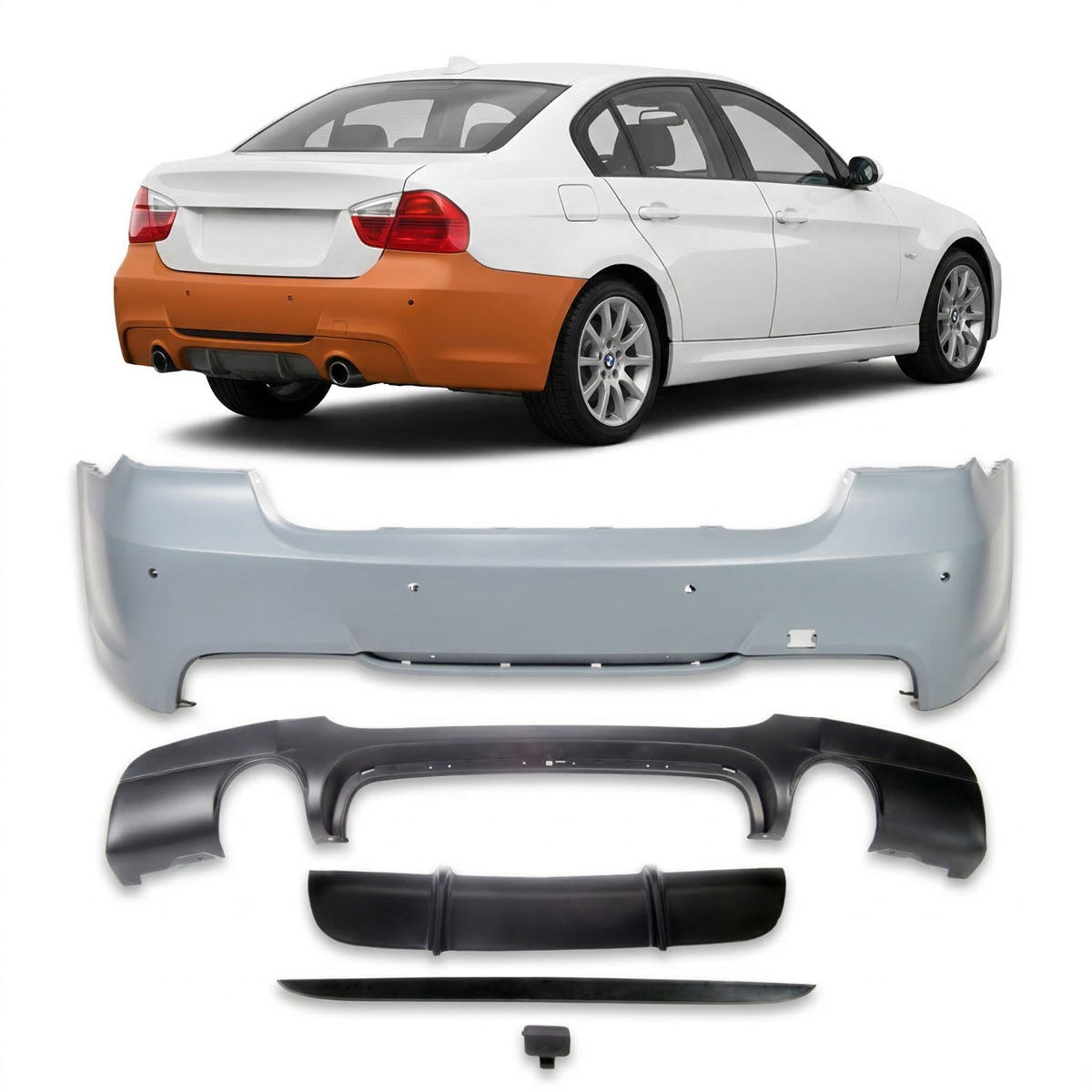 Heckstoßstange M-Tech mit PDC passend für BMW 3er E90 Limousine 2005-2011 – Ansicht 1