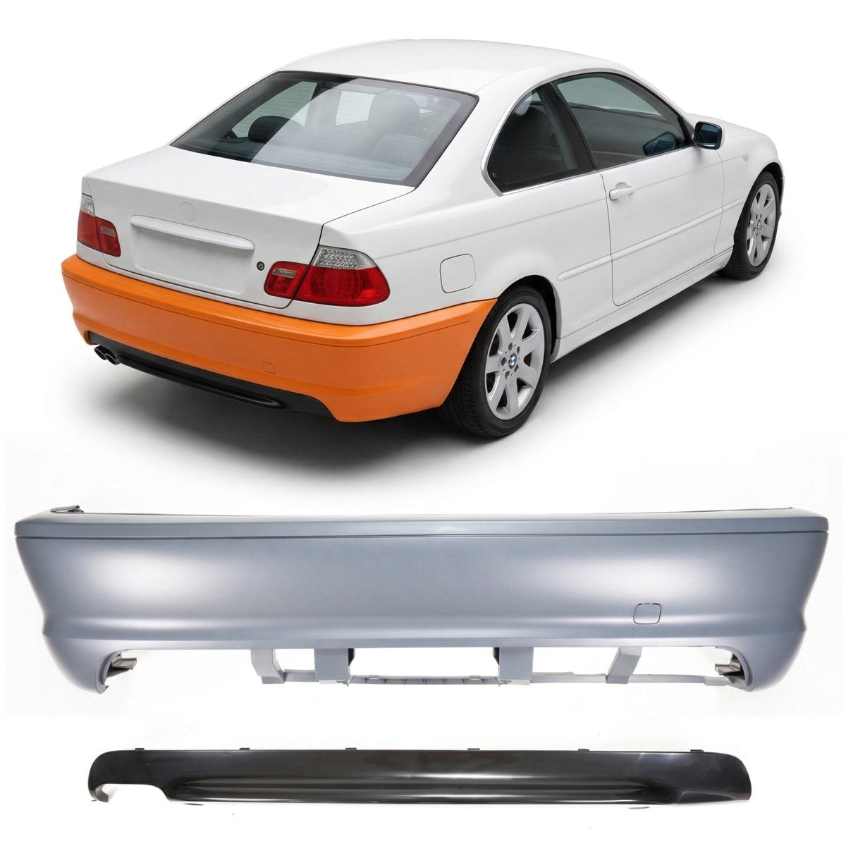Heckstoßstange mit Diffusor passend für BMW 3er E46 Coupé Cabrio 1999-2006 – Ansicht 1