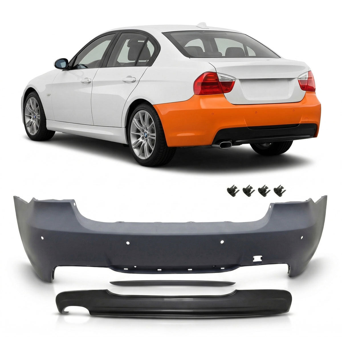 Heckstoßstange M-Tech mit PDC passend für BMW 3er (E90) Limousine 2005-2011 – Ansicht 1