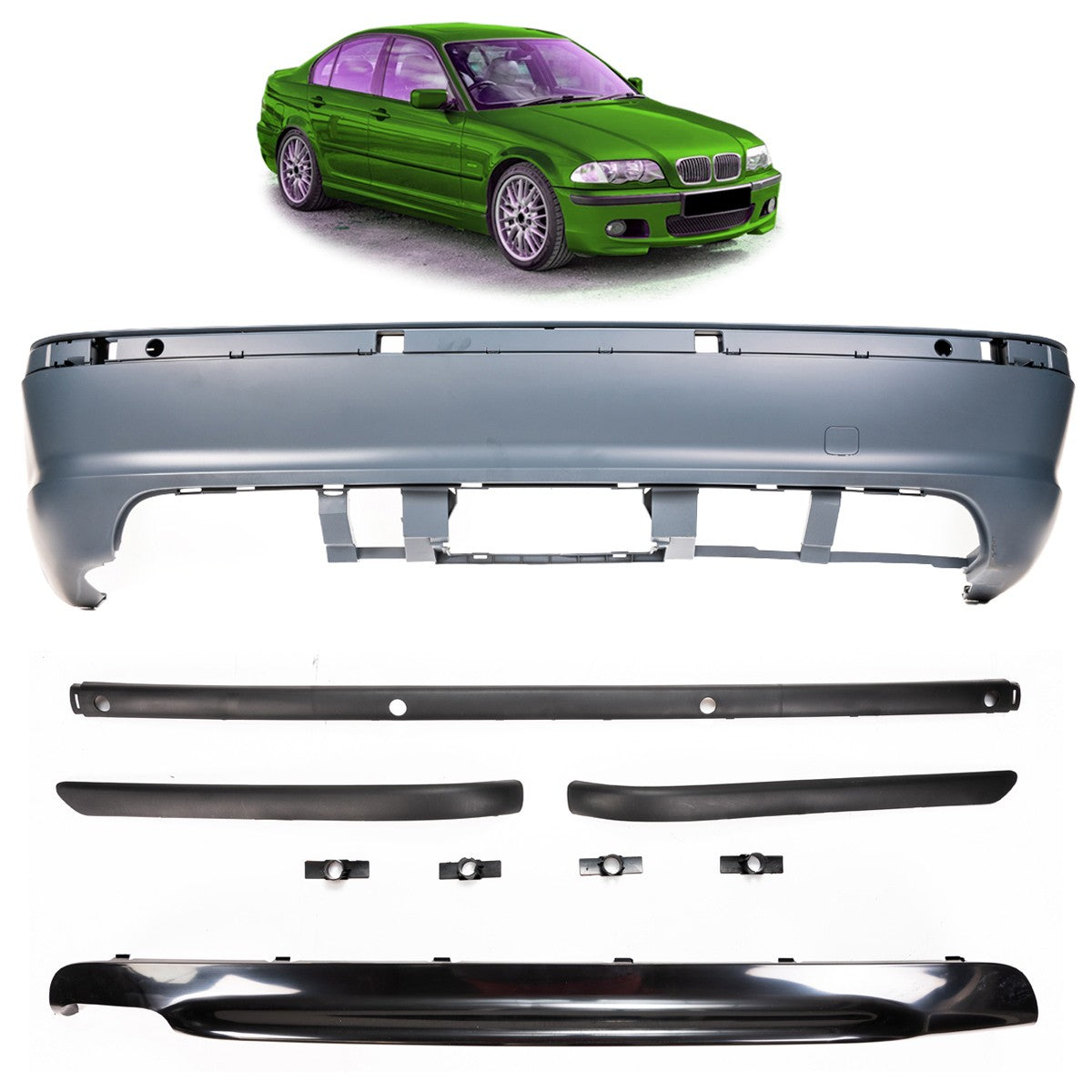 Heckstoßstange Sport mit Diffusor passend für BMW 3 (E46) Limousine 1998-2005 – Ansicht 1