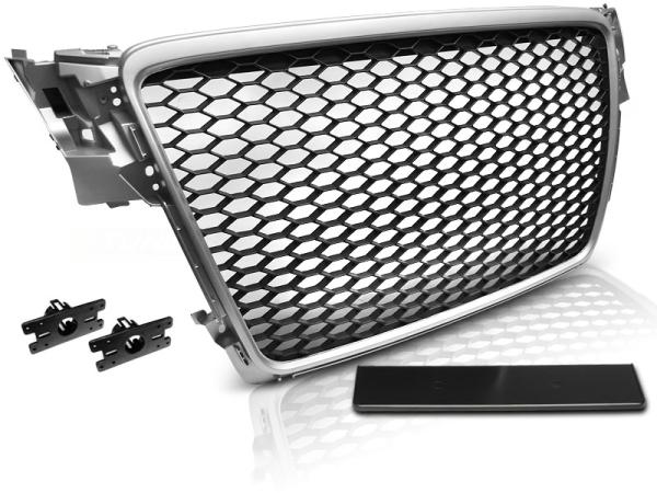 Sportgrill / Kühlergrill passend für Audi A4 B8 (8K) 08-11 matt silber in Wabendesign