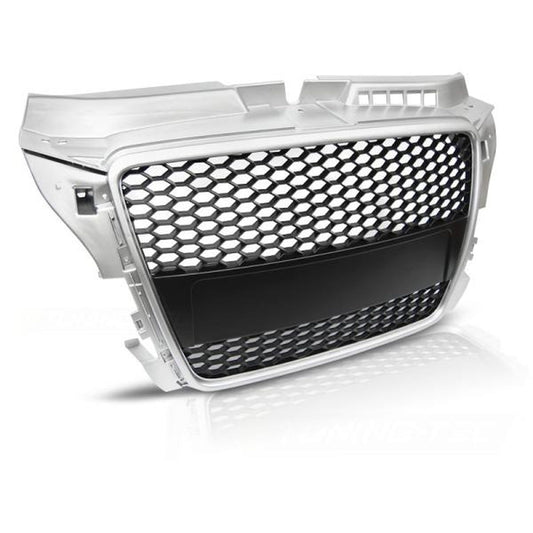 Sportgrill / Kühlergrill passend für Audi A3 8P Facelift 08-12 matt Silber in Wabendesign