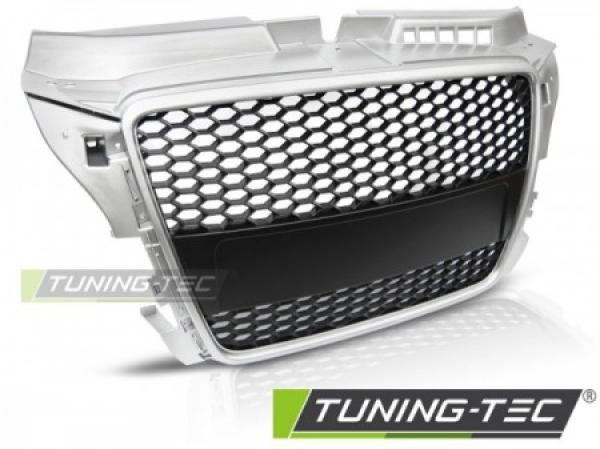 Sportgrill / Kühlergrill kompatibel mit A3 8P Facelift 08-12 matt Silber in Wabendesign