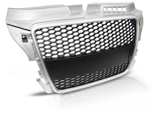 Sportgrill / Kühlergrill passend für Audi A3 8P Facelift 08-12 matt Silber in Wabendesign