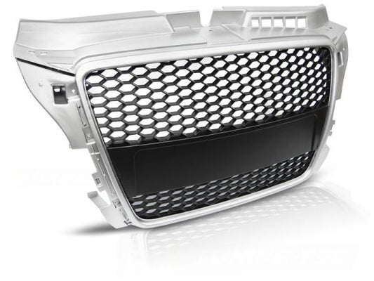 Sportgrill / Kühlergrill passend für Audi A3 8P Facelift 08-12 matt Silber in Wabendesign