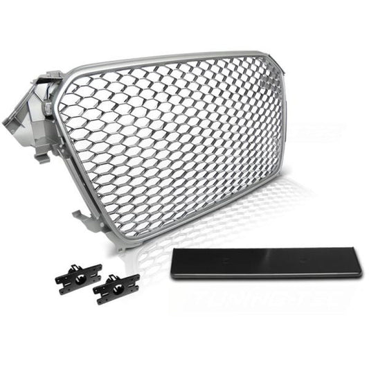 Sportgrill / Kühlergrill passend für Audi A4 B8 (8K) Facelift 11-15 silber in Wabendesign