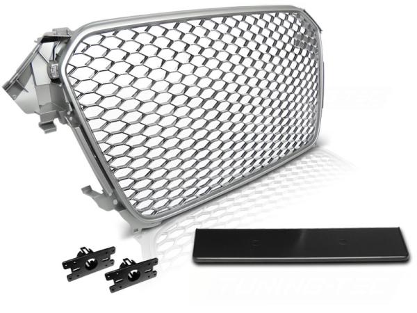 Sportgrill / Kühlergrill passend für Audi A4 B8 (8K) Facelift 11-15 silber in Wabendesign
