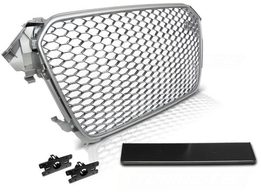 Sportgrill / Kühlergrill passend für Audi A4 B8 (8K) Facelift 11-15 silber in Wabendesign