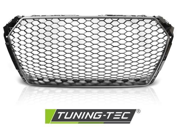 Sportgrill / Kühlergrill passend für Audi A4 B9 (8W) 15-19 matt silber in Wabendesign