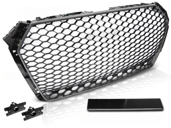 Sportgrill / Kühlergrill passend für Audi A4 B9 (8W) 15-19 matt silber in Wabendesign