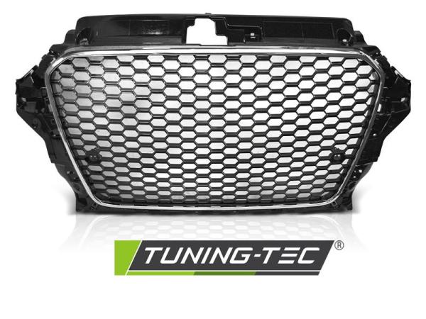 Sportgrill / Kühlergrill passend für Audi A3 8V 12-16 Hochglanz schwarz/chrom in Wabendesign