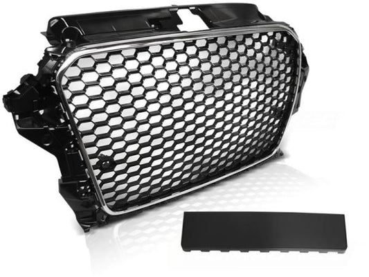 Sportgrill / Kühlergrill passend für Audi A3 8V 12-16 Hochglanz schwarz/chrom in Wabendesign
