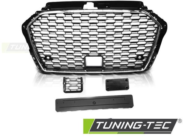 Sportgrill / Kühlergrill passend für Audi A3 8V Facelift 17+ Hochglanz schwarz/chrom in Wabendesign