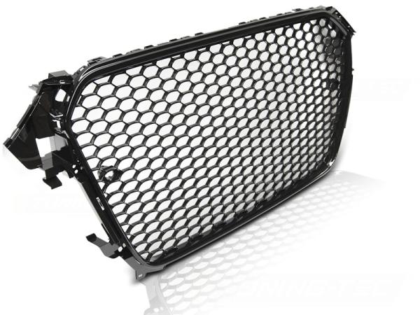 Sportgrill / Kühlergrill passend für Audi A4 B8 (8K) Facelift 11-15 Hochglanz schwarz in Wabendesign mit PDC