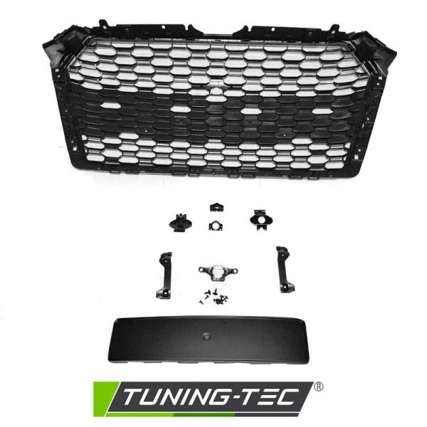 Sportgrill / Kühlergrill passend für Audi A4 B9 (8W) 15-19 Hochglanz schwarz in Wabendesign mit PDC