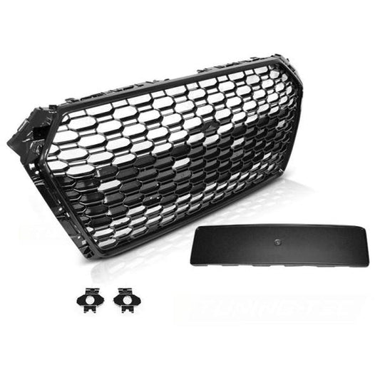 Sportgrill / Kühlergrill passend für Audi A4 B9 (8W) 15-19 Hochglanz schwarz in Wabendesign mit PDC