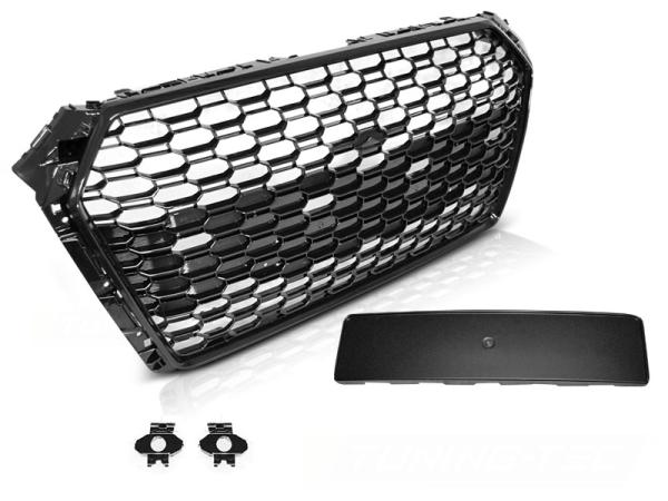 Sportgrill / Kühlergrill passend für Audi A4 B9 (8W) 15-19 Hochglanz schwarz in Wabendesign mit PDC