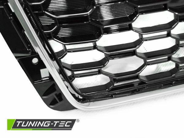 Sportgrill / Kühlergrill passend für Audi A4 B9 (8W) 15-19 chrom/Hochglanz schwarz in Wabendesign mit PDC
