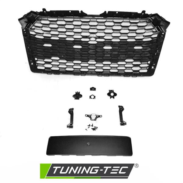 Sportgrill / Kühlergrill passend für Audi A4 B9 (8W) 15-19 chrom/Hochglanz schwarz in Wabendesign mit PDC
