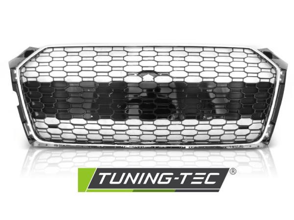 Sportgrill / Kühlergrill passend für Audi A5 Coupe Cabrio Sportback (F53, F57, F5A) 2016+ hochglanz schwarz/chrom in Wabendesign