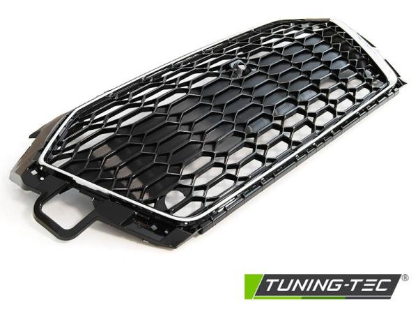 Sportgrill / Kühlergrill passend für Audi A4 B9 (8W) ab 2019 (Facelift) chrom/Hochglanz schwarz in Wabendesign mit PDC