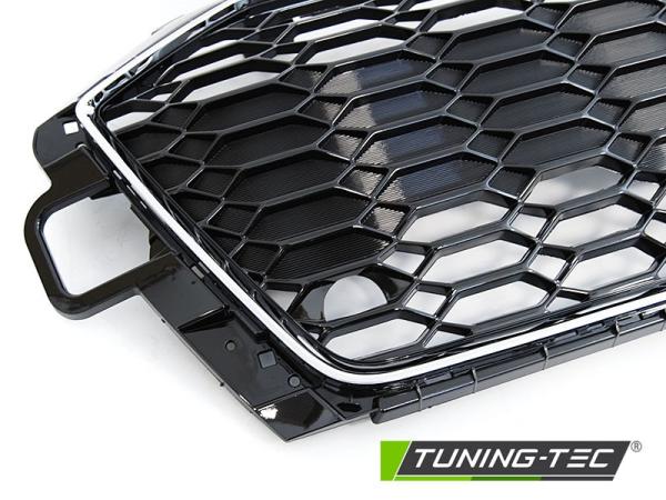 Sportgrill / Kühlergrill passend für Audi A4 B9 (8W) ab 2019 (Facelift) chrom/Hochglanz schwarz in Wabendesign mit PDC