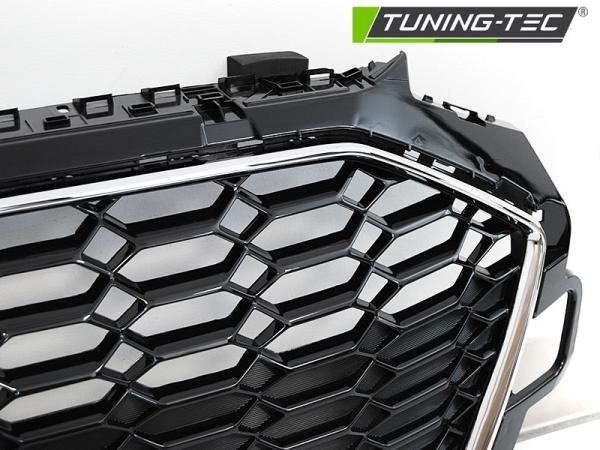 Sportgrill / Kühlergrill passend für Audi A4 B9 (8W) ab 2019 (Facelift) chrom/Hochglanz schwarz in Wabendesign mit PDC