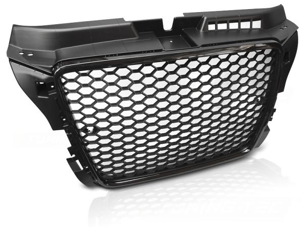 Sportgrill / Kühlergrill passend für Audi A3 8P Facelift 08-12 Hochglanz schwarz in Wabendesign mit PDC