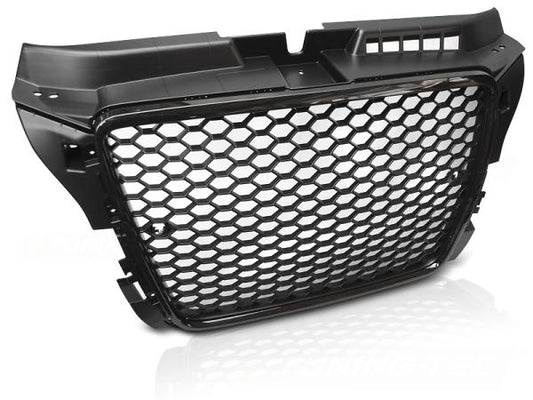 Sportgrill / Kühlergrill passend für Audi A3 8P Facelift 08-12 Hochglanz schwarz in Wabendesign mit PDC