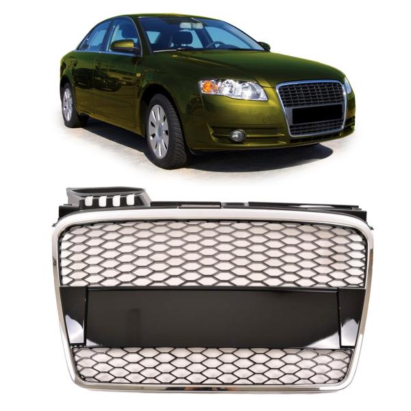 Sportgrill / Kühlergrill passend für Audi A4 B7 05-08 chrom/schwarz in Wabengitter Optik