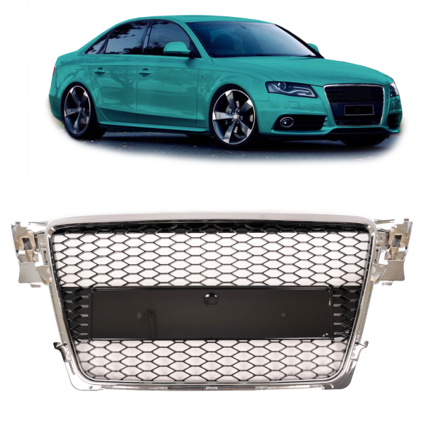 Sportgrill / Kühlergrill passend für Audi A4 B8 08-12 Chrom/Hochglanz-schwarz in Wabendesign