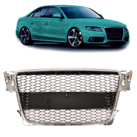 Sportgrill / Kühlergrill passend für Audi A4 B8 08-12 Chrom/Hochglanz-schwarz in Wabendesign