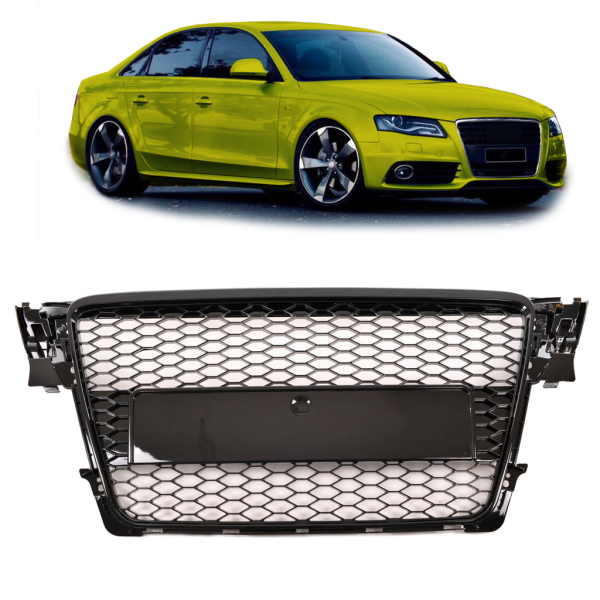 Sportgrill / Kühlergrill passend für Audi A4 B8 08-12 Hochglanz-schwarz in Wabendesign