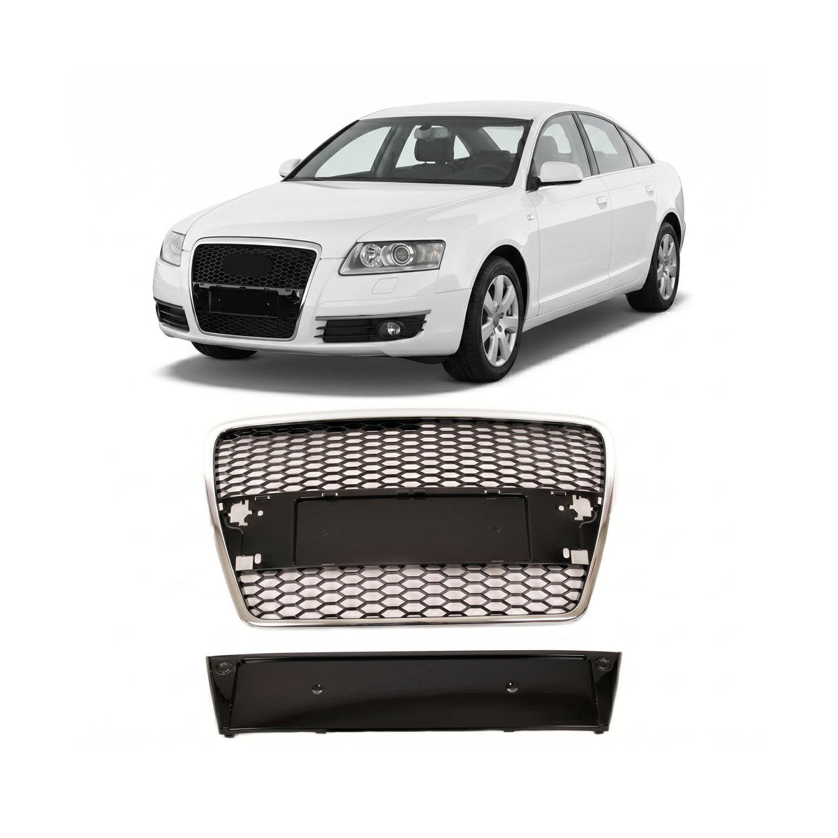 Front Grille Chrome & Gloss Black passend für Audi A6 C6 4F 2004-2008 – Bild 1