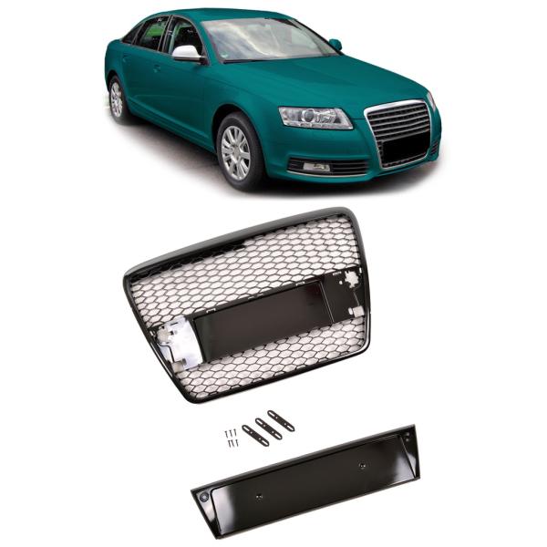 Sportgrill Wabengrill Kühlergrill passend für Audi A6 4F 04-08 Hochglanz schwarz