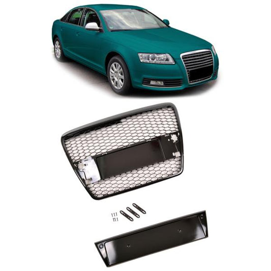 Sportgrill Wabengrill Kühlergrill passend für Audi A6 4F 04-08 Hochglanz schwarz