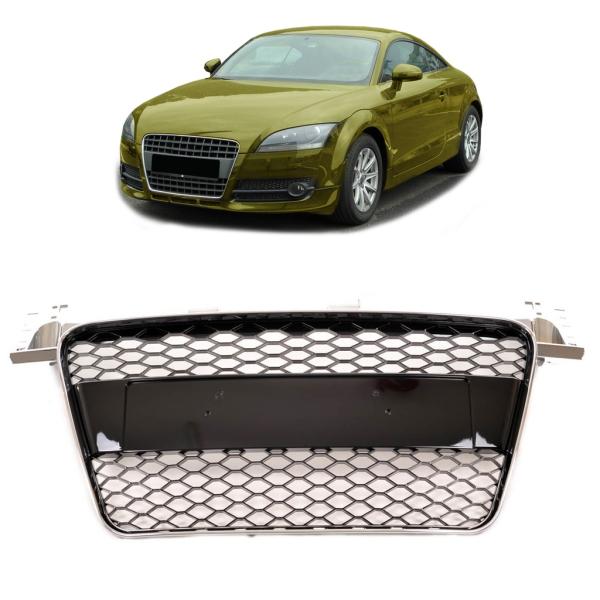 Sportgrill / Kühlergrill passend für Audi TT 8J Coupe/Roadster 06-14 Hochglanz Schwarz / Chrom in Wabendesign