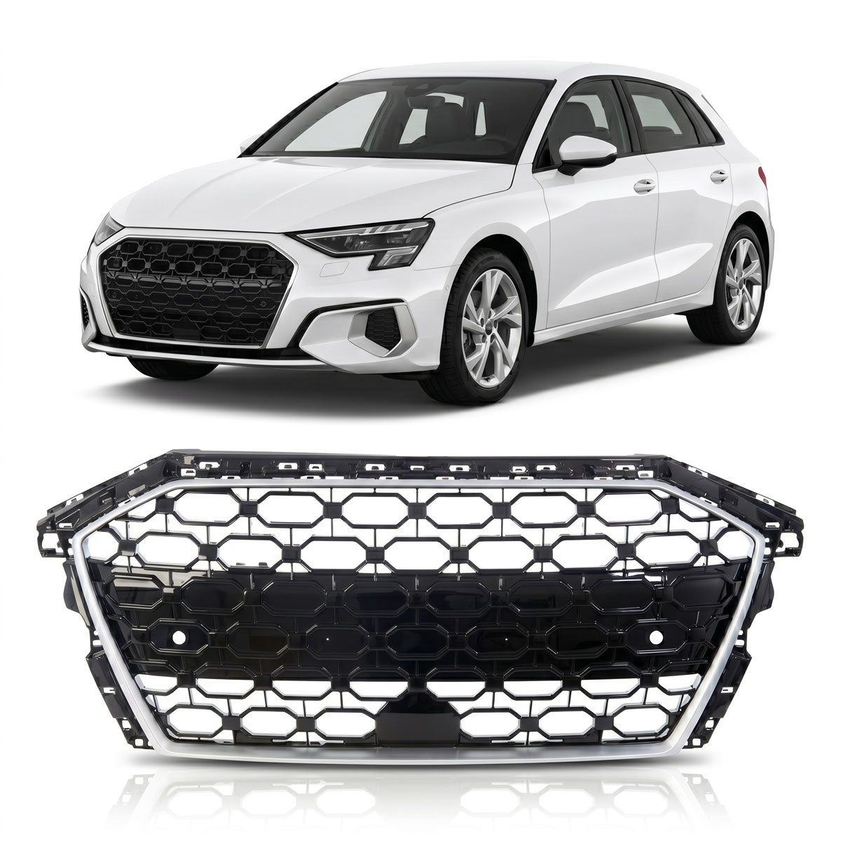 Front Grille Silver passend für Audi A3 8Y Sportback Sedan 2020- – Bild 1