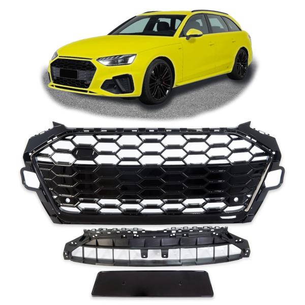 Wabengrill Breit Kühlergrill Schwarz Glanz passend für Audi A4 B9 Facelift mit S Line