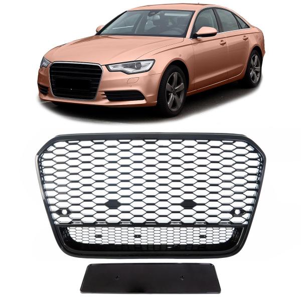 Wabengrill Kühlergrill schwarz glanz passend für AUDI A6 C7 4G Limo Avant 2010-2014 PDC