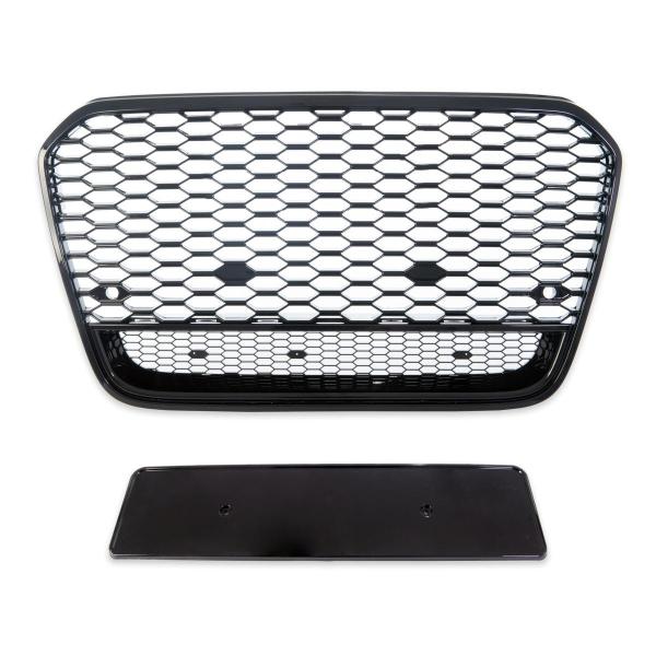 Wabengrill Kühlergrill schwarz glanz passend für AUDI A6 C7 4G Limo Avant 2010-2014 PDC