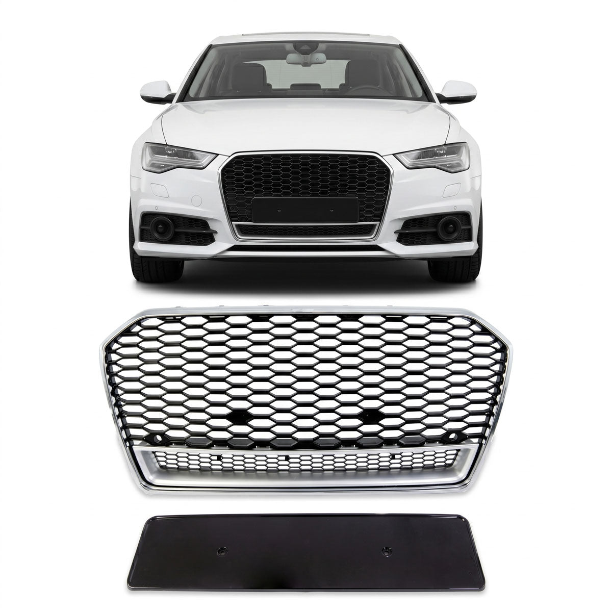 Front Grille Silver & Gloss Black passend für Audi A6 C7 4G 2015-2018 – Bild 1